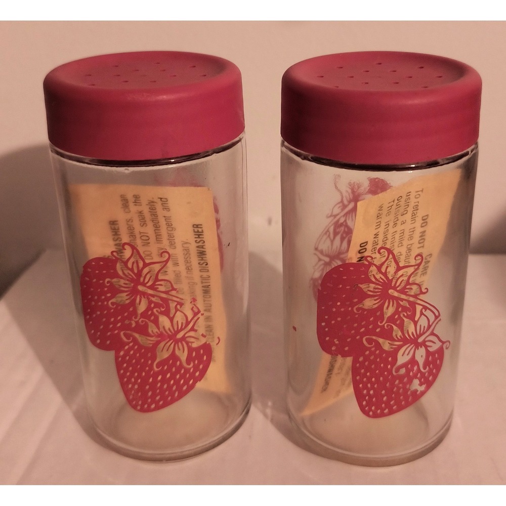 Vintage Strawberry Glass Salt & Pepper Shakers Country Crystal 4.75" Tall As/Is